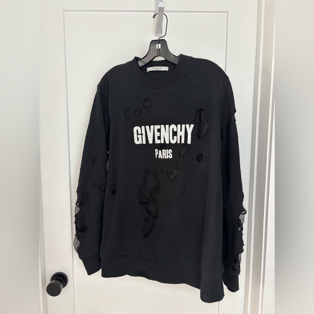 Givenchy Distressed Black Logo Print  Sweatshirt